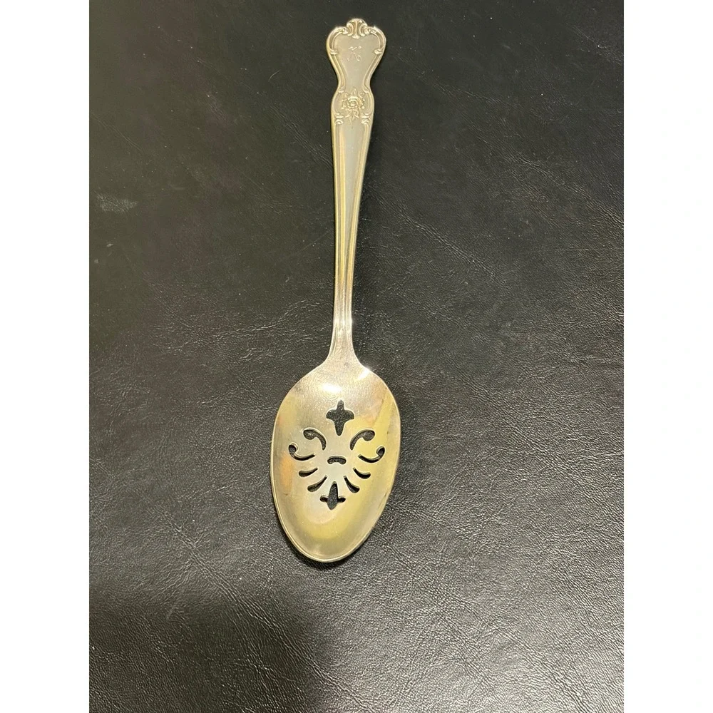 Old Company Plate Signature Silverplate slotted serving spoon with ENGRAVED 